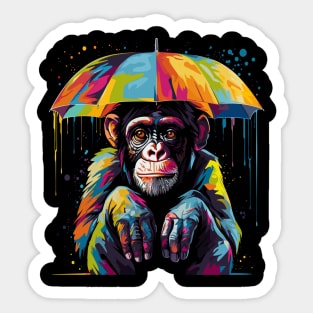 Chimpanzee Rainy Day With Umbrella Sticker